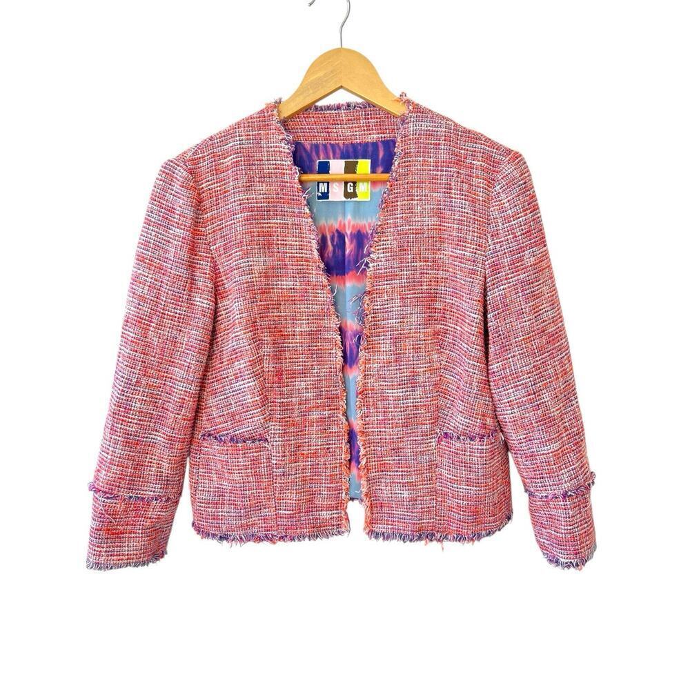 MSGM Tweed Pattern Evening Jacket Blazer Pink Size 40 Medium Preppy